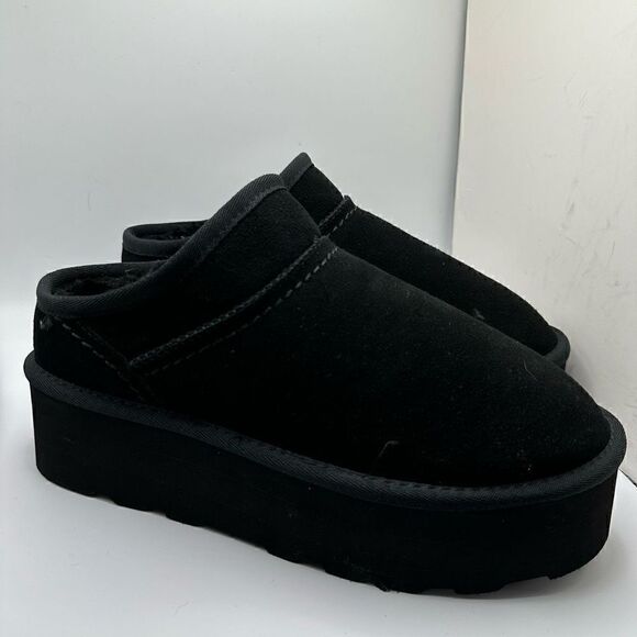 CUSHIONAIRE Women's Genuine Suede Cozy Mule Platform +Memory Foam 9 BLACK - Picture 1 of 7